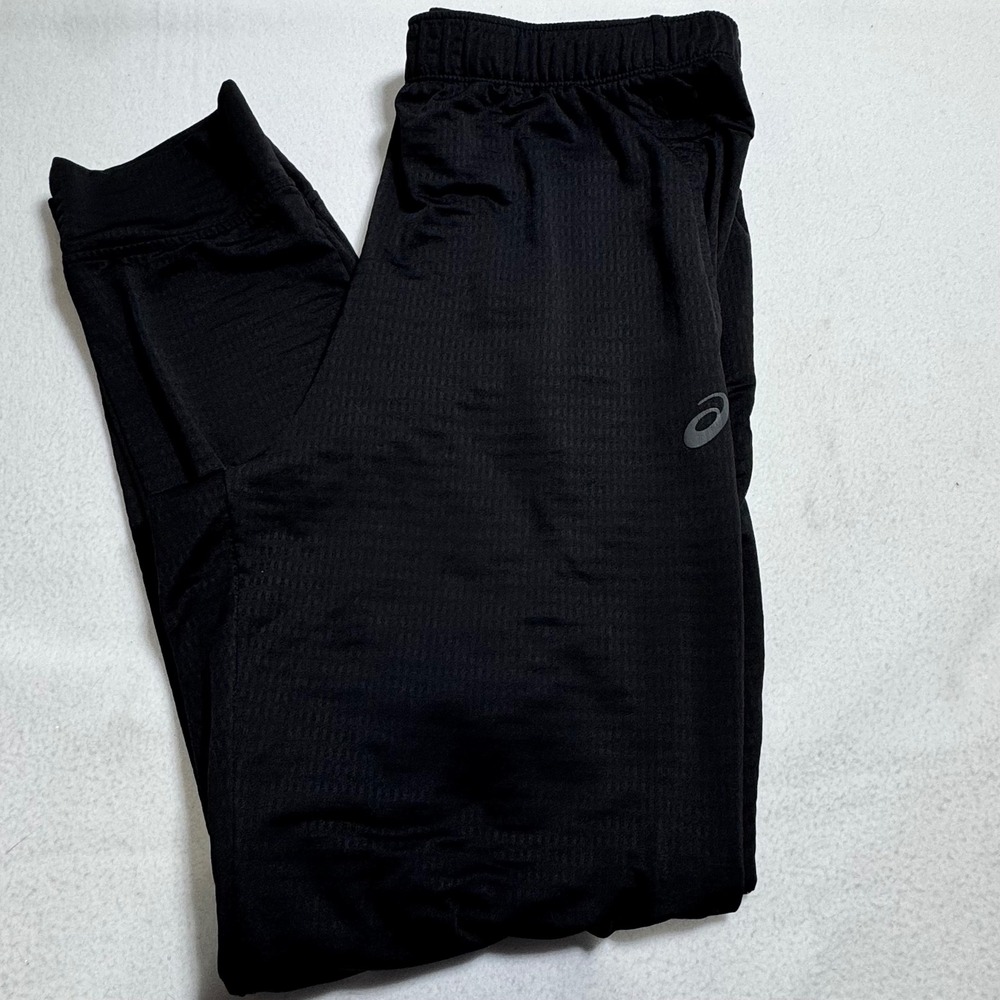 Asics Mens XL Black Waffle Knit Running Joggers Polyester Spandex Training Pants